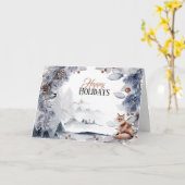 Winter feestelijke sneeuw rode vos landschap Kerst Kaart (Gele Bloem)