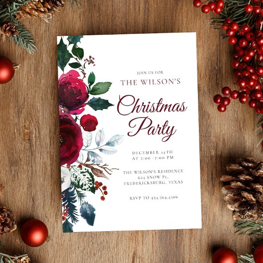 Winter Festive Floral Christmas Invitation