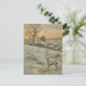 Winter Field Deer Church Snow Briefkaart (Staand voorkant)