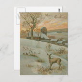 Winter Field Deer Church Snow Briefkaart (Voorkant / Achterkant)
