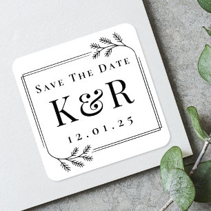 Winter Fir Lijst Monogram Trouwen Save the Date Vierkante Sticker