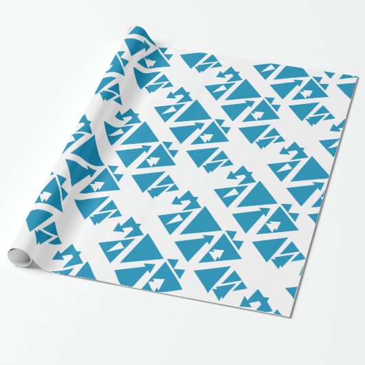 Winter Fir Trees Triangles Geometric Blue Gift Cadeaupapier (Uitgerold)