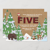 Winter Five Birthday Party Uitnodiging (Voorkant / Achterkant)
