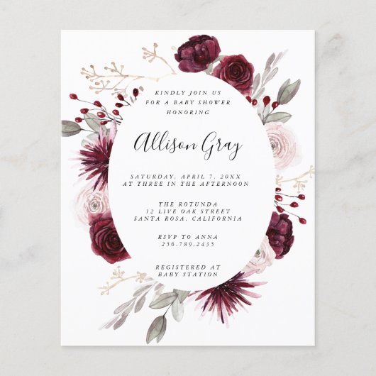 Winter Floral Baby shower | Begrotingsbrochure Flyer (Voorkant)