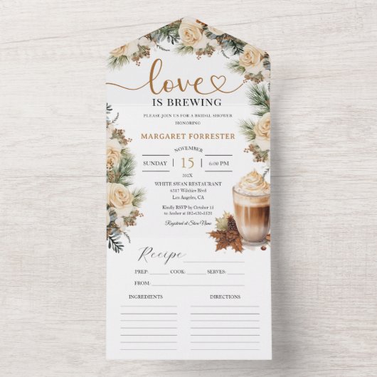 Winter Floral Coffee Vrijgezellenfeest Recept All In One Uitnodiging (Binnen)