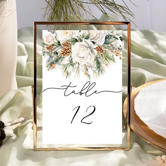 Winter Floral en Pine Wedding Kaart