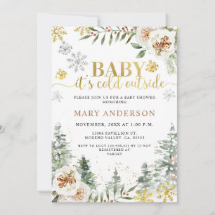 Winter Floral Forest Het is koud buiten Baby showe Kaart