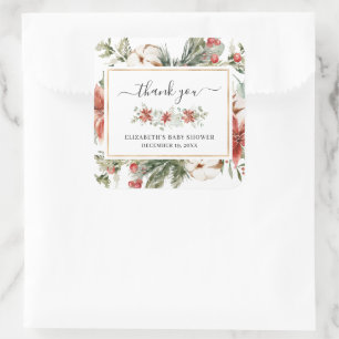 Winter Floral Greenery   Baby shower Favor Vierkante Sticker
