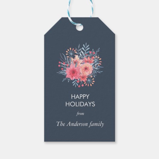 Winter Floral Holiday Gift Label Cadeaulabel (Voorkant)