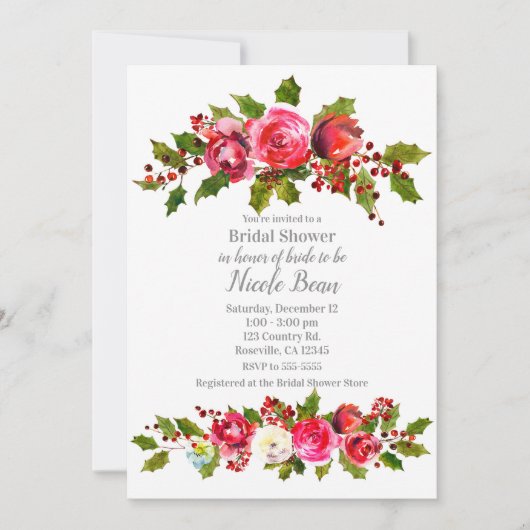 Winter Floral Holly Berry Holiday Vrijgezellenfees Kaart (Voorkant)