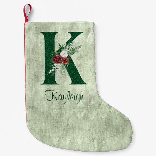 Winter Floral Illustrated Letter K Personalized Kleine Kerstsok (Voorkant)
