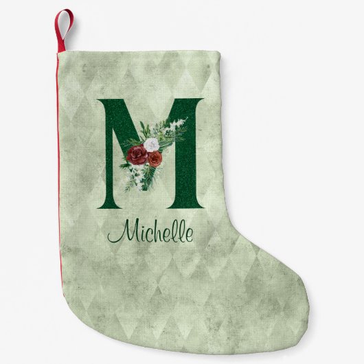 Winter Floral Illustrated Letter M Personalized Kleine Kerstsok (Voorkant)