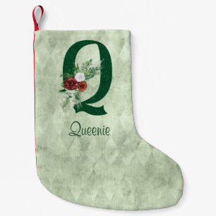 Winter Floral Illustrated Letter Q Personalized Kleine Kerstsok