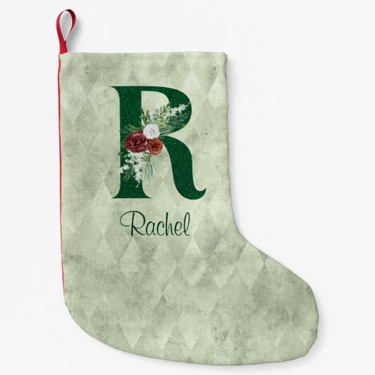Winter Floral Illustrated Letter R Personalized Kleine Kerstsok (Voorkant)