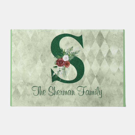 Winter Floral Illustrated Letter S Personalized Deurmat (Voorkant)