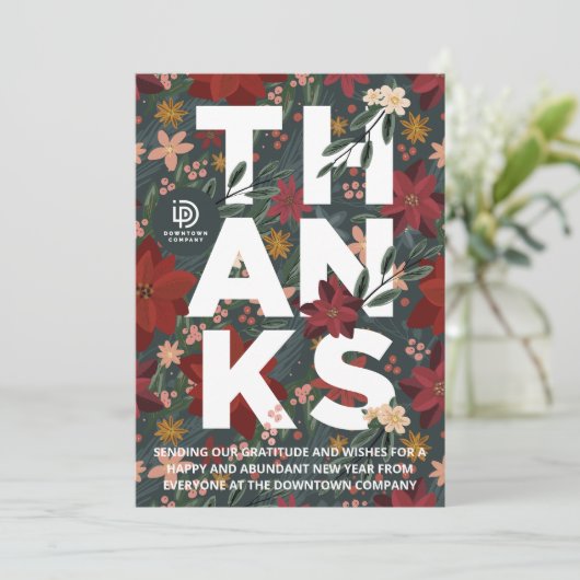 Winter Floral Merci carte de vacances d'affaires (Debout devant)