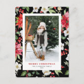 Winter Floral Pattern Black Kerstfoto Feestdagenkaart (Voorkant)