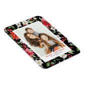 Winter Floral Pattern Black Kerstfoto Magneet (Rechterzijde)