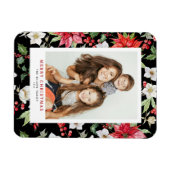 Winter Floral Pattern Black Kerstfoto Magneet (Horizontaal)