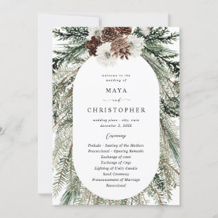 Winter Floral & Pine 2 huwelijksceremonie programm Kaart
