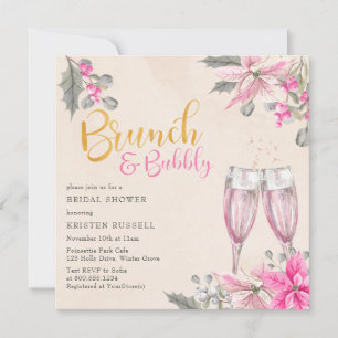 Winter Floral Pink Brunch Bubble Vrijgezellenfeest Kaart