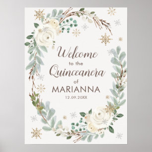 Winter Floral Quinceanera Welkomstteken Poster