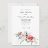 Winter Floral Red Blush White Greenery Wedding Kaart (Voorkant)