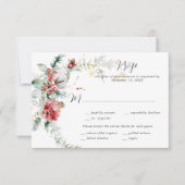 Winter Floral Red Blush White Pine Fern RSVP (Voorkant)
