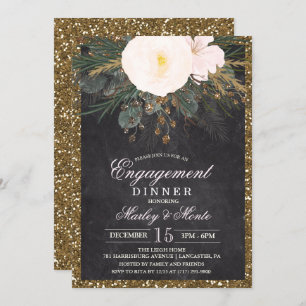 Winter Floral Verloving Dinner Invitation Kaart