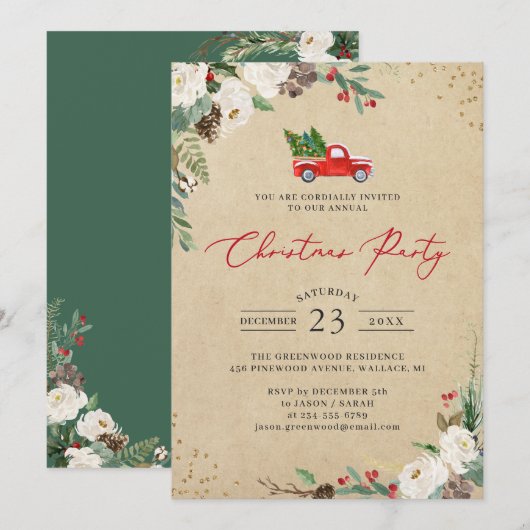 Winter Floral Vrachtkerstfeest Kaart (Voorkant / Achterkant)