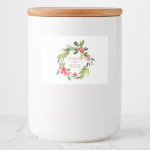 Winter Floral Waterverf Wreath Weddenschap Voedselcontainer Etiket