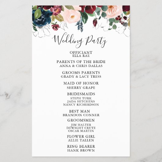 Winter Floral Wedding Programme Flyer (Achterkant)
