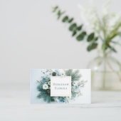 Winter Floral White and Blue Pine Cone Gold Frame Visitekaartje (Staand voorkant)