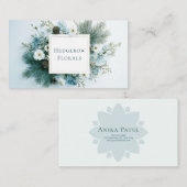 Winter Floral White and Blue Pine Cone Gold Frame Visitekaartje (Voorkant / Achterkant)