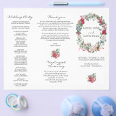 Winter Floral Wreath Tri+Fold Wedding Programme Flyer (Enkel)
