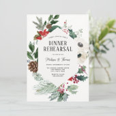 Winter Florals Greenery Wedding Dinner Rehearsal Kaart (Staand voorkant)