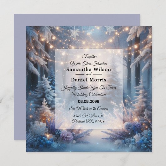 Winter Florals in Frosted Pines Wedding Kaart (Voorkant / Achterkant)