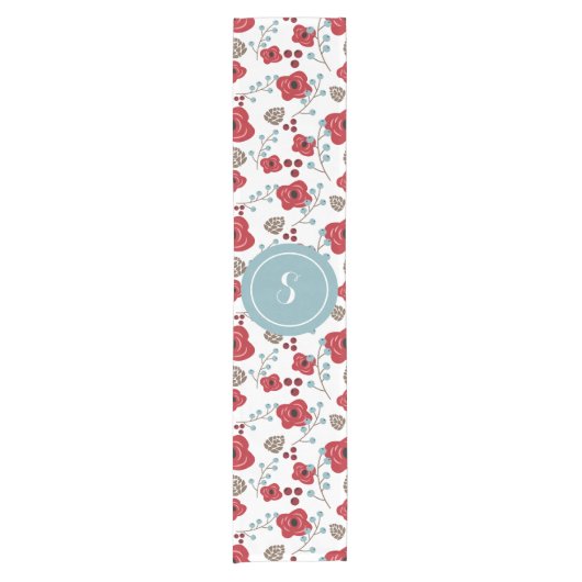 Winter Florals Poppies en Berries Monogram Korte Tafelloper (Voorkant)