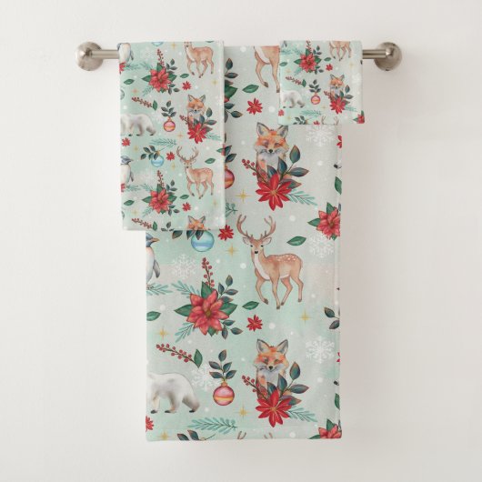 Winter Florest Dieren Kerstpatroon Bad Handdoek (Insitu)