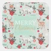 Winter Florest Dieren Kerstpatroon Vierkante Sticker (Voorkant)