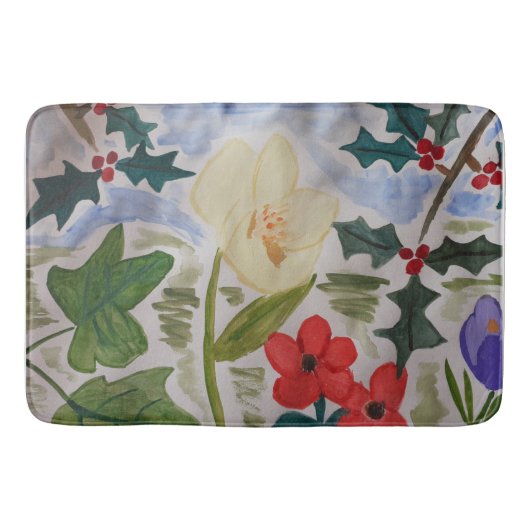 Winter Flowers & Holly Badmat (Voorkant)