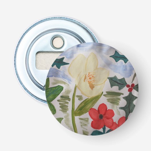 Winter Flowers & Holly Bottle Opener (Voorkant)