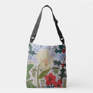 Winter Flowers & Holly Crossbody Tas