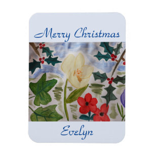 Winter Flowers & Holly Kerstmis Magneet