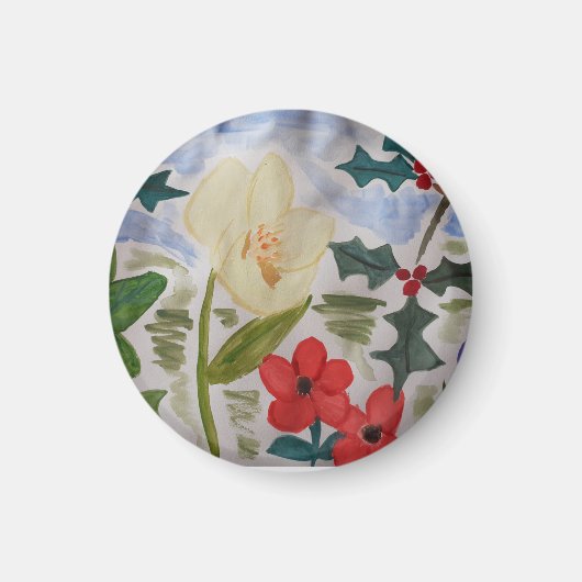 Winter Flowers & Holly Magnet Magneet (Voorkant)