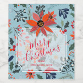 Winter Flowers Merry Kerstfeestdag Wijn Etiket (Enkel label)