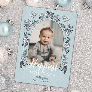 Winter Flowers Photo Arch Cute Holiday Card Feestdagenkaart