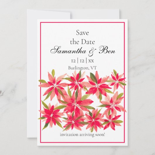 Winter Flowers Poinsettia Wedding Save the Date (Voorkant)