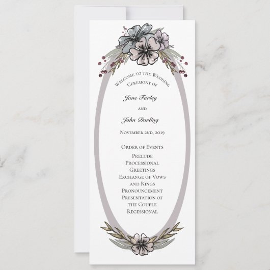 Winter Flowers Wedding Programme Kaart (Voorkant)