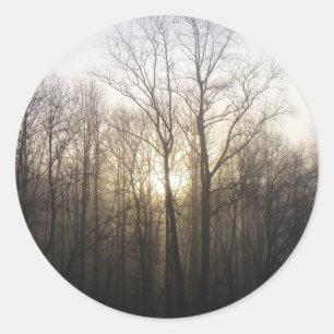 Winter Fog Sunrise Natuur Foto Ronde Sticker